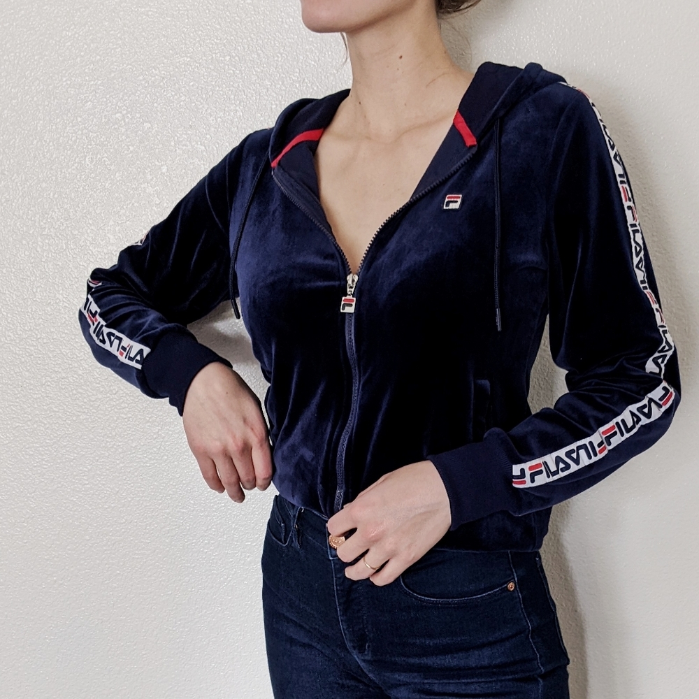 Fila Navy Velour Track Jacket Hoodie